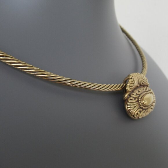 VTG Premier Designs Etched Pendant Gold Tone Collar Choker Slip On Necklace Larg - Picture 2 of 7